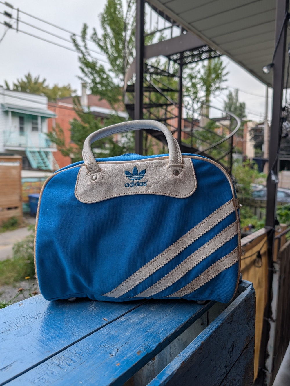 Adidas Blue and White Vintage Bowler Bag